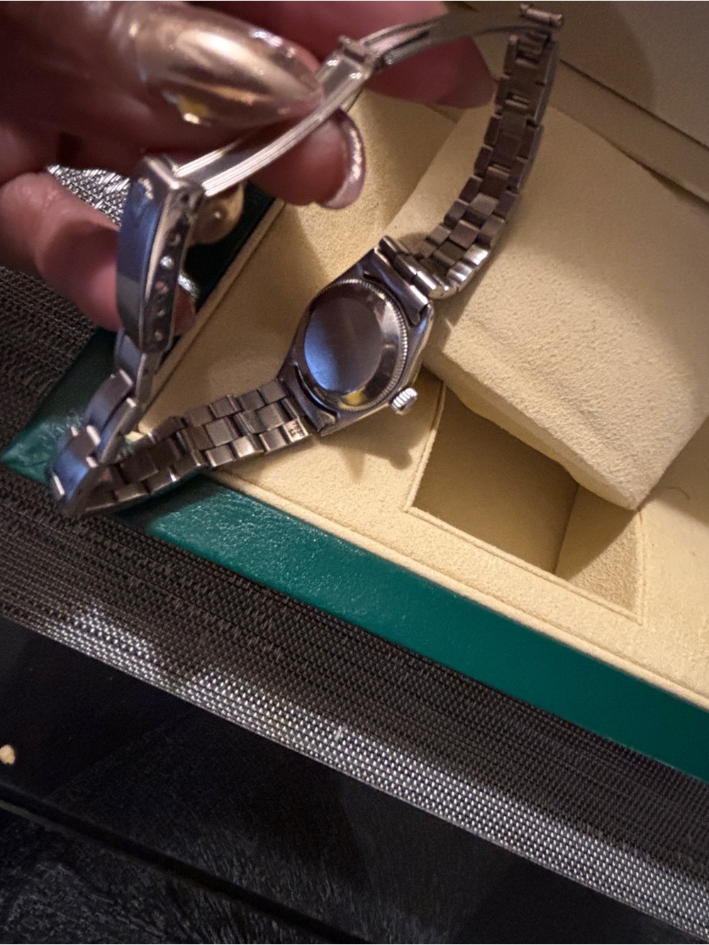 Estate $8000 ROLEX DATEJUST Pink MOP Emerald Diamond SS Ladies Watch - Picture 9 of 15
